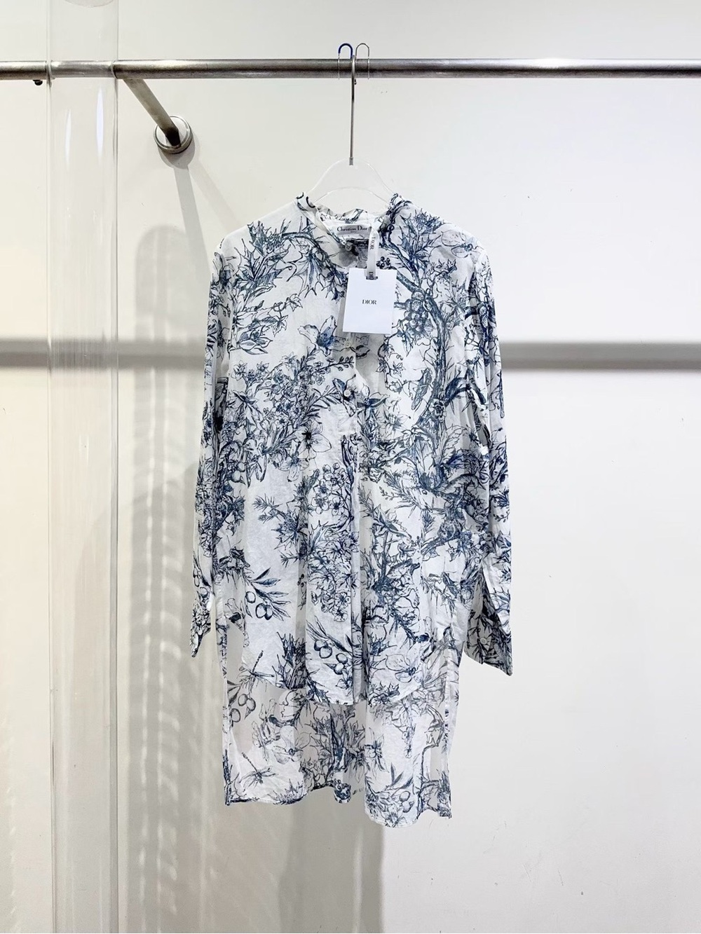 Dior White Button-Down Shirt with Blue Floral Print